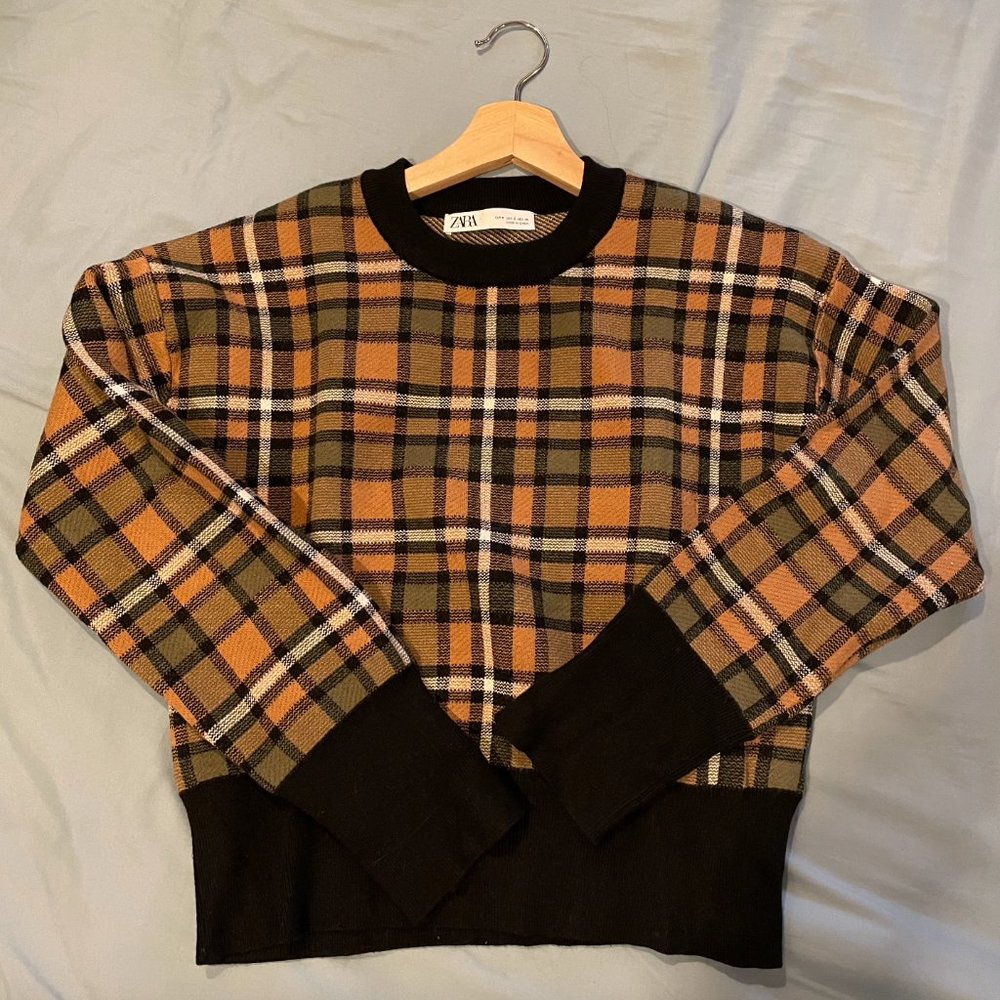 Zara Crew Neck Plaid Sweater